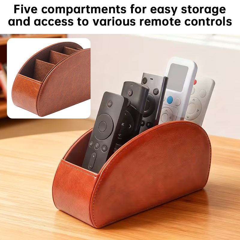 5-Slot Remote Control & Device Organiser — PU Leather Desktop Holder