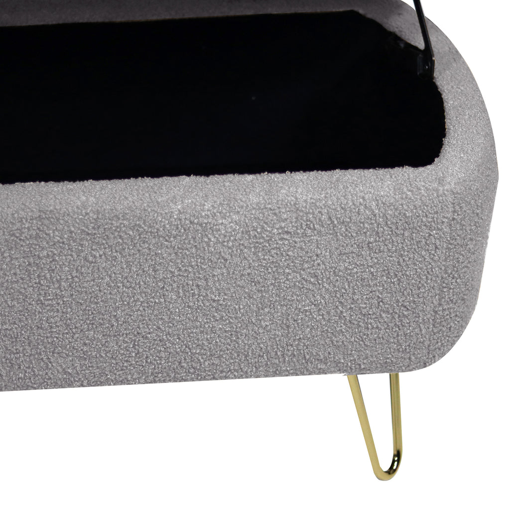Grey Faux Fur Storage Ottoman Bench with Gold Legs