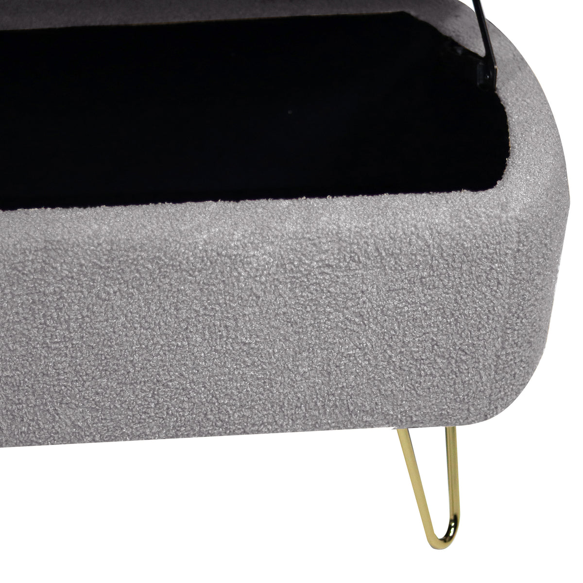 Grey Faux Fur Storage Ottoman Bench with Gold Legs