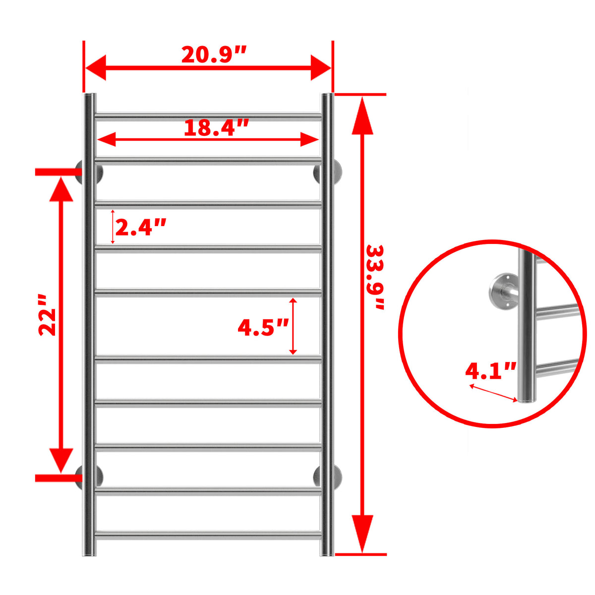Electric Heated Towel Rack | 10 Bar Wall Mounted Towel Warmer