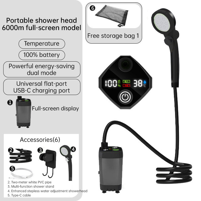 Portable Camping Shower — 6000mAh Rechargeable with Digital Display
