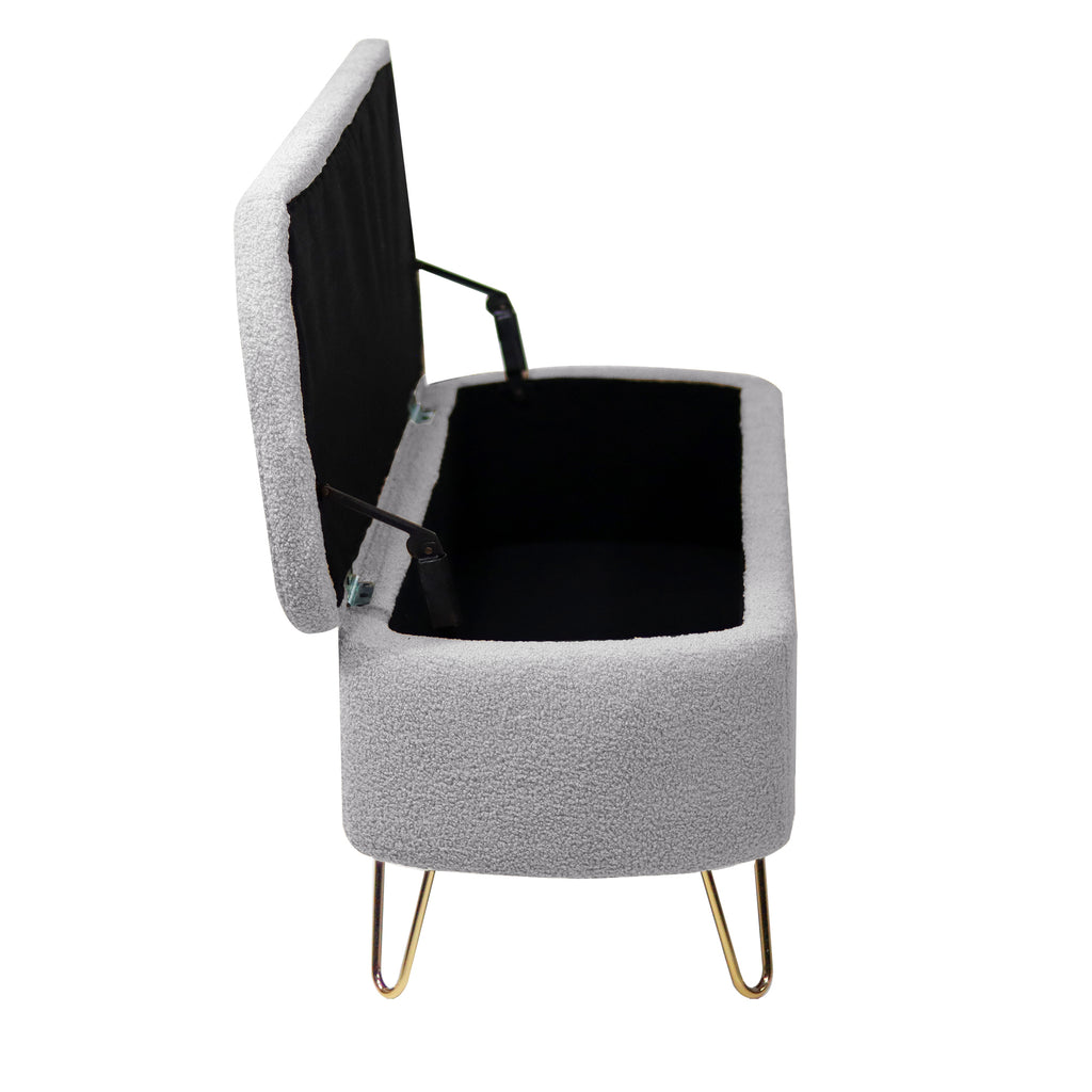 Grey Faux Fur Storage Ottoman Bench with Gold Legs