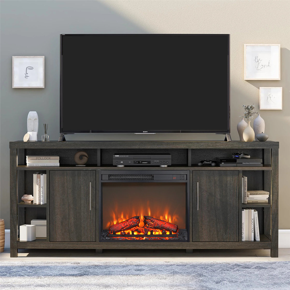 23" Electric Fireplace Insert | Ultra-Slim Heater with Realistic Log Flame Effect & Remote