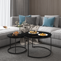 Marble Effect Nesting Coffee Table Set of 2 — Black Metal Frame