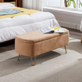 Camel Faux Fur Storage Ottoman Bench with Gold Legs