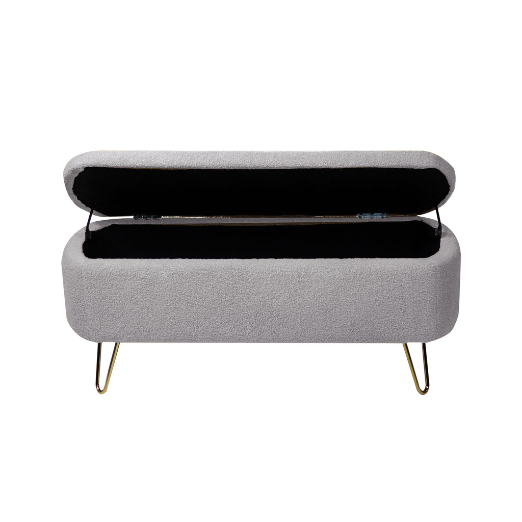 Grey Faux Fur Storage Ottoman Bench with Gold Legs