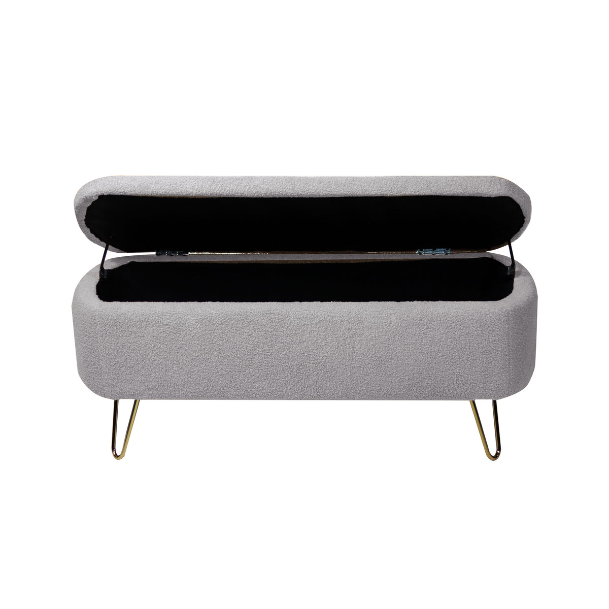 Grey Faux Fur Storage Ottoman Bench with Gold Legs