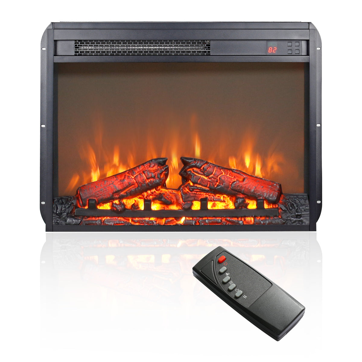 23" Electric Fireplace Insert | Ultra-Slim Heater with Realistic Log Flame Effect & Remote