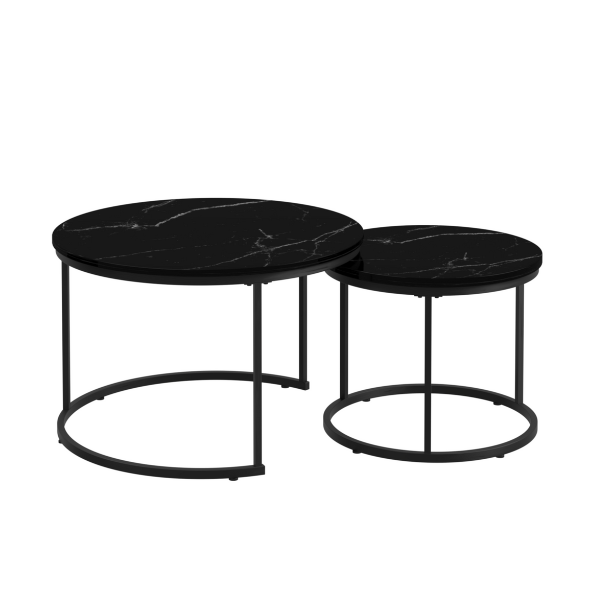 Marble Effect Nesting Coffee Table Set of 2 — Black Metal Frame