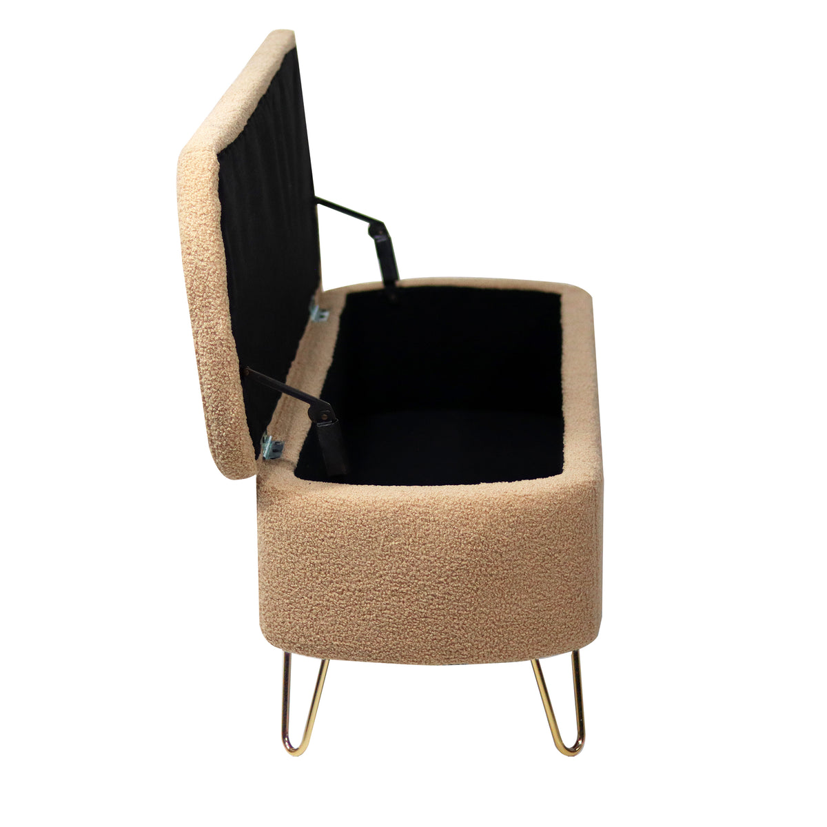 Camel Faux Fur Storage Ottoman Bench with Gold Legs