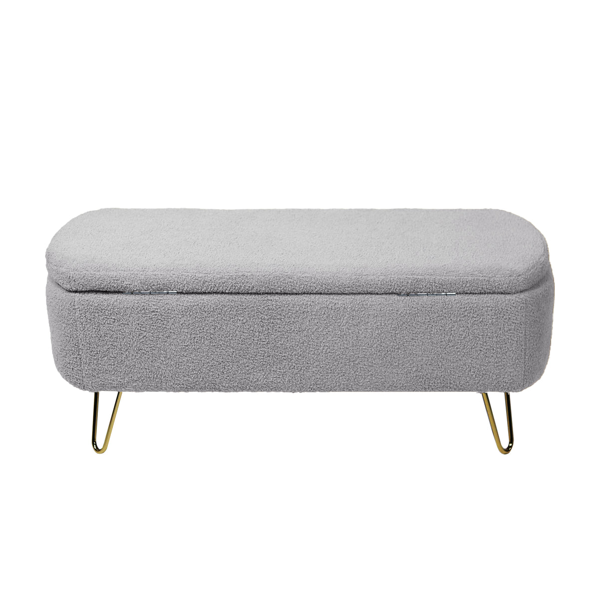 Grey Faux Fur Storage Ottoman Bench with Gold Legs
