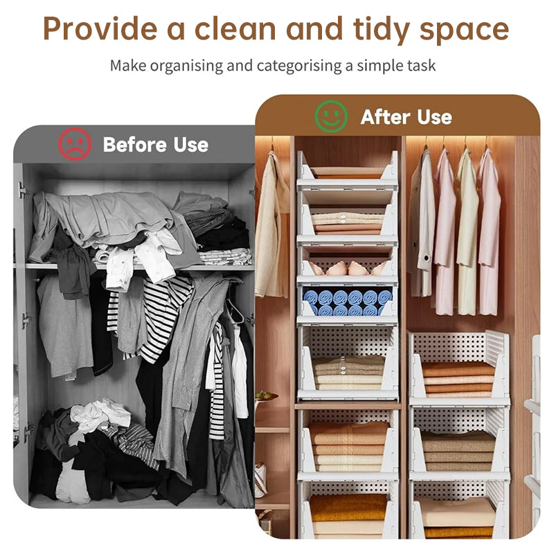 4 Pack Stackable Closet Organiser Bins