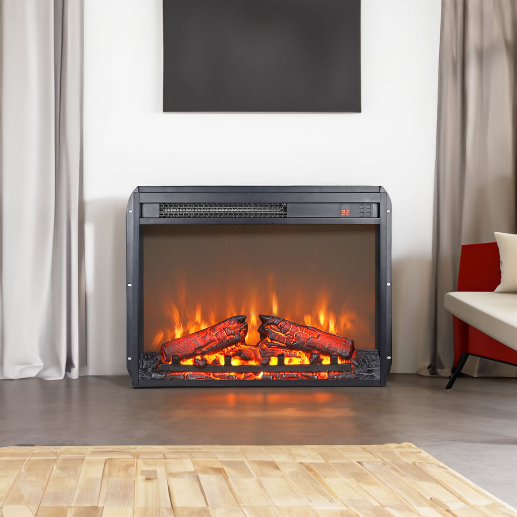 23" Electric Fireplace Insert | Ultra-Slim Heater with Realistic Log Flame Effect & Remote