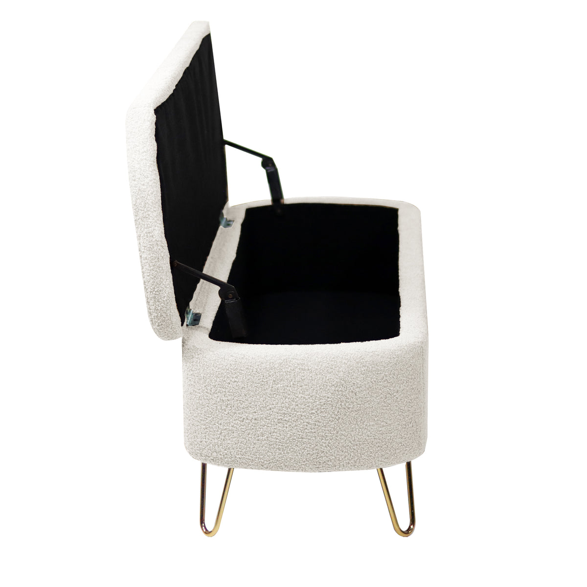 Ivory White Faux Fur Storage Ottoman Bench for End of Bed Gold Legs