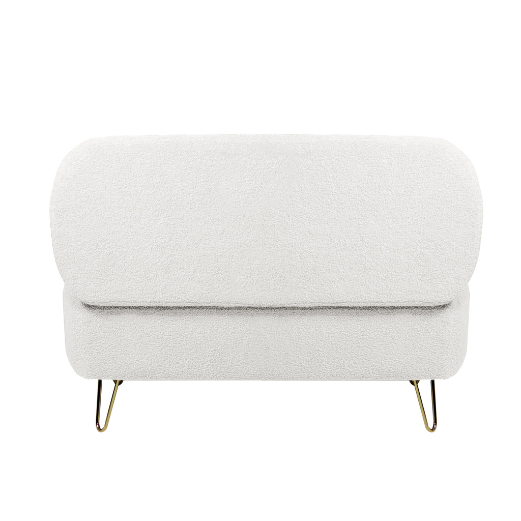 Ivory White Faux Fur Storage Ottoman Bench for End of Bed Gold Legs
