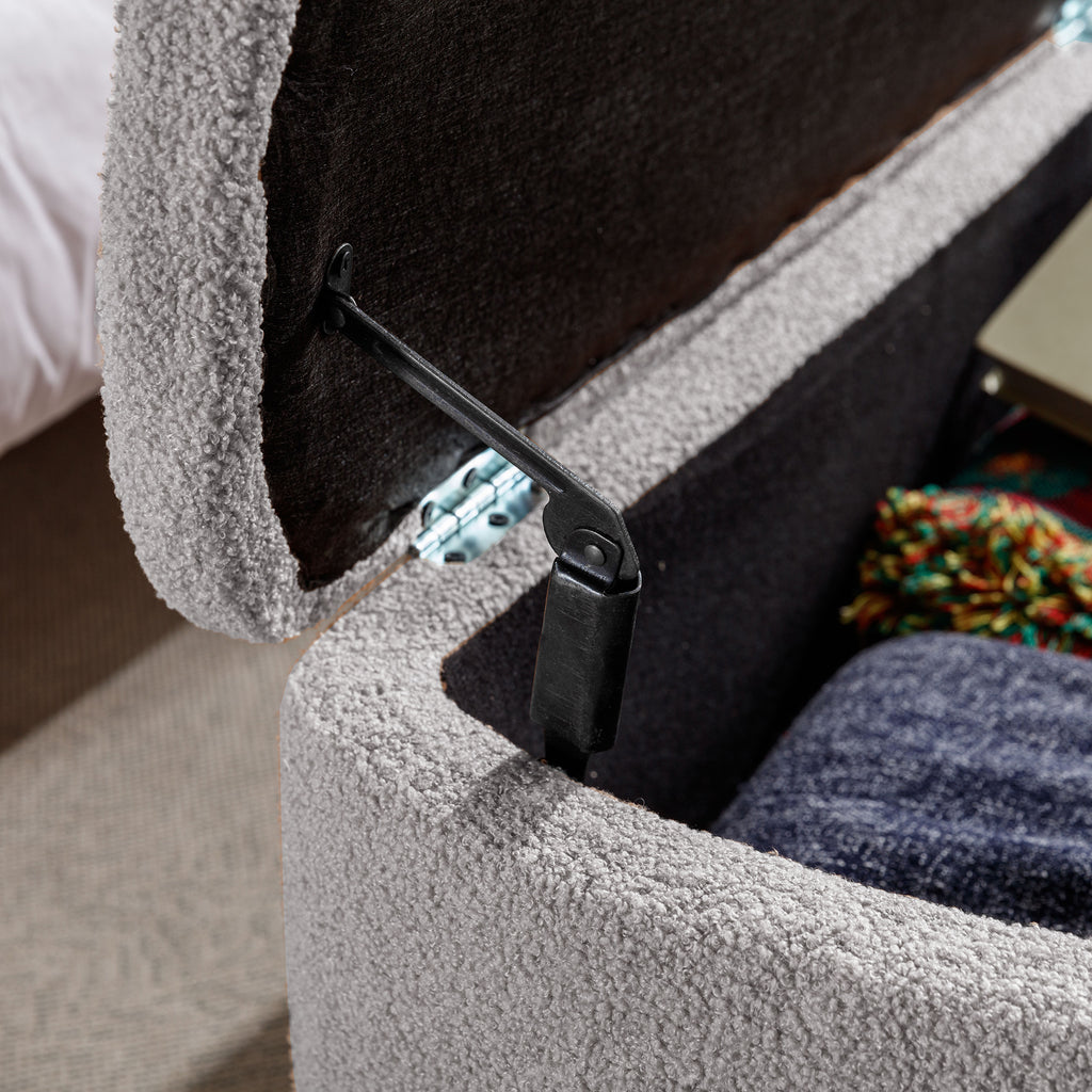 Grey Faux Fur Storage Ottoman Bench with Gold Legs
