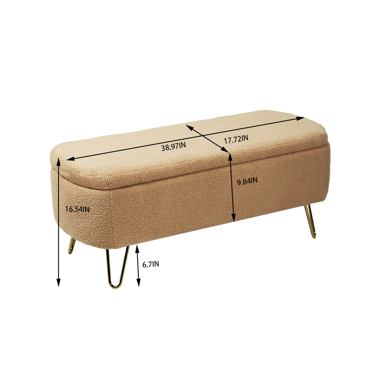 Camel Faux Fur Storage Ottoman Bench with Gold Legs
