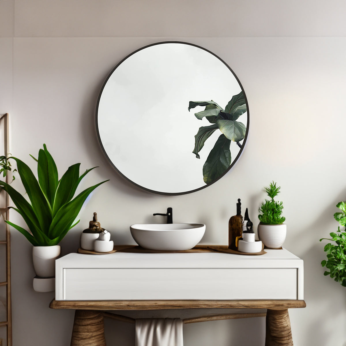 Round Black Bathroom Mirror | 16 Inch