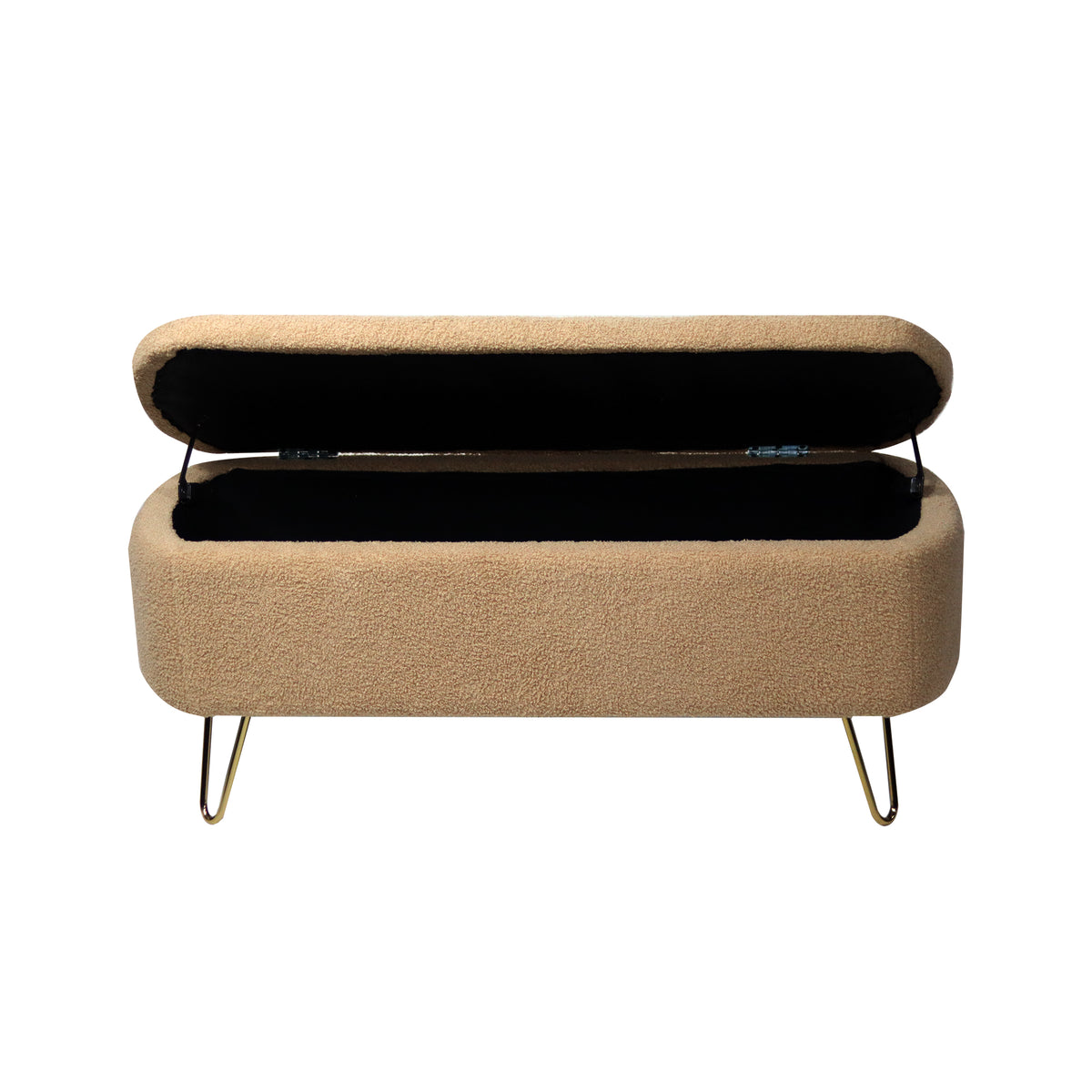 Camel Faux Fur Storage Ottoman Bench with Gold Legs