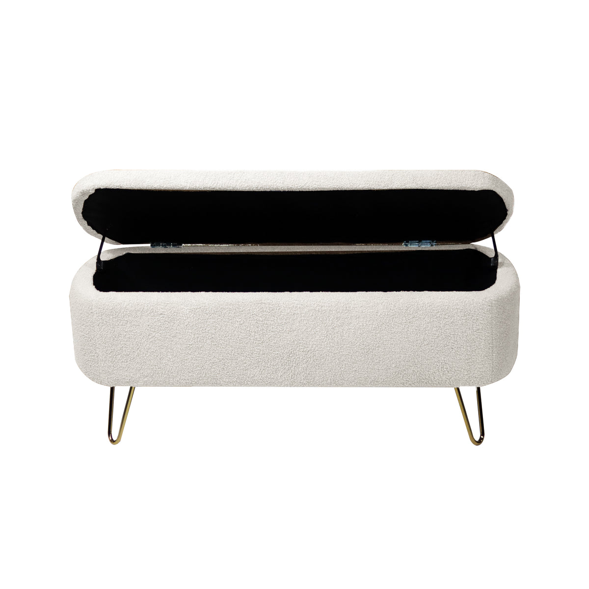 Ivory White Faux Fur Storage Ottoman Bench for End of Bed Gold Legs