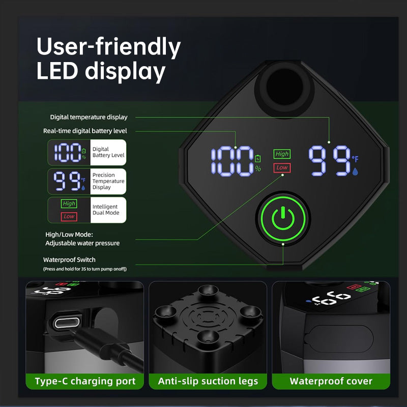 Portable Camping Shower — 6000mAh Rechargeable with Digital Display