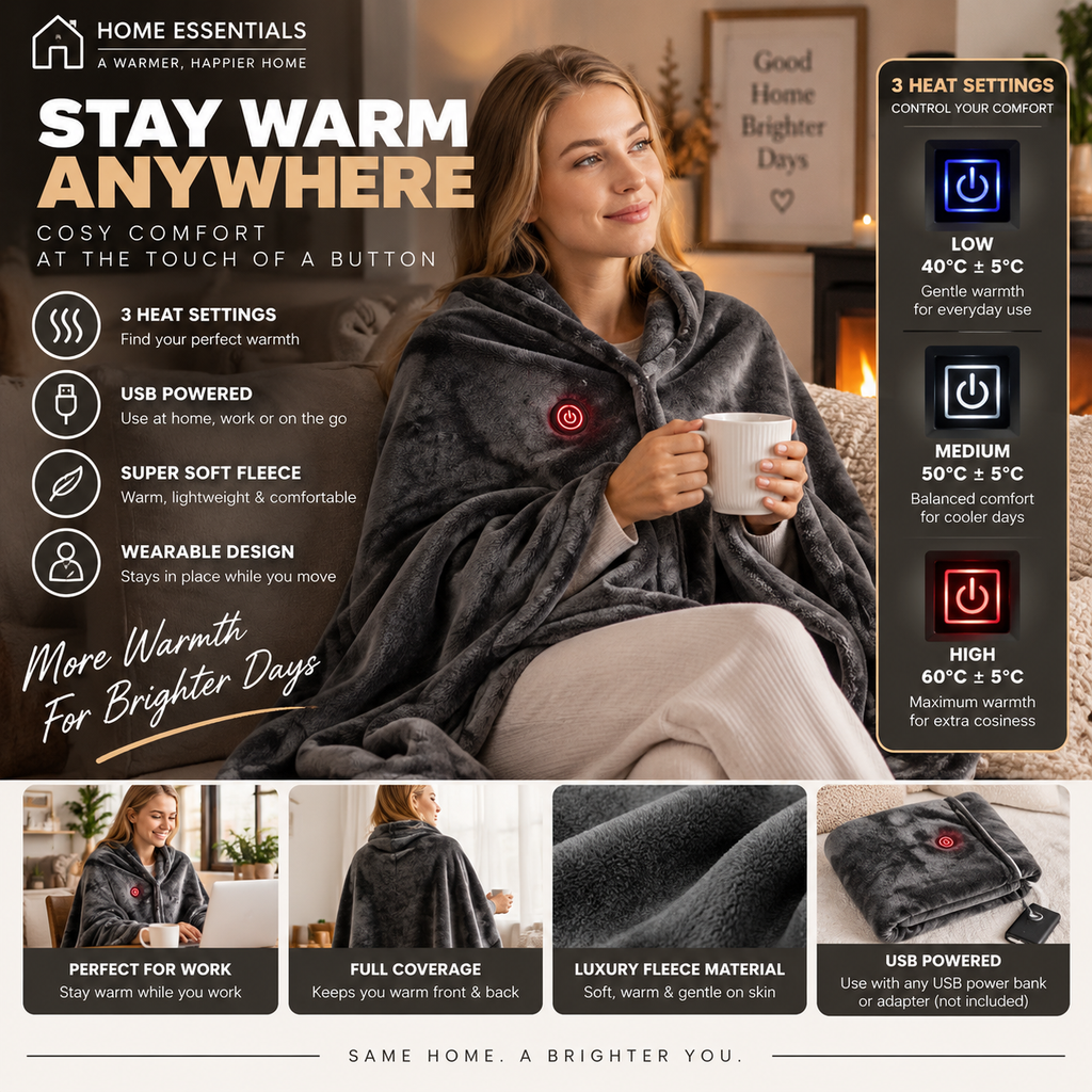 USB Heated Blanket | Portable Fleece Warming Throw for Office & Home
