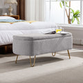 Grey Faux Fur Storage Ottoman Bench with Gold Legs