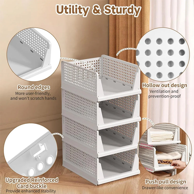 4 Pack Stackable Closet Organiser Bins