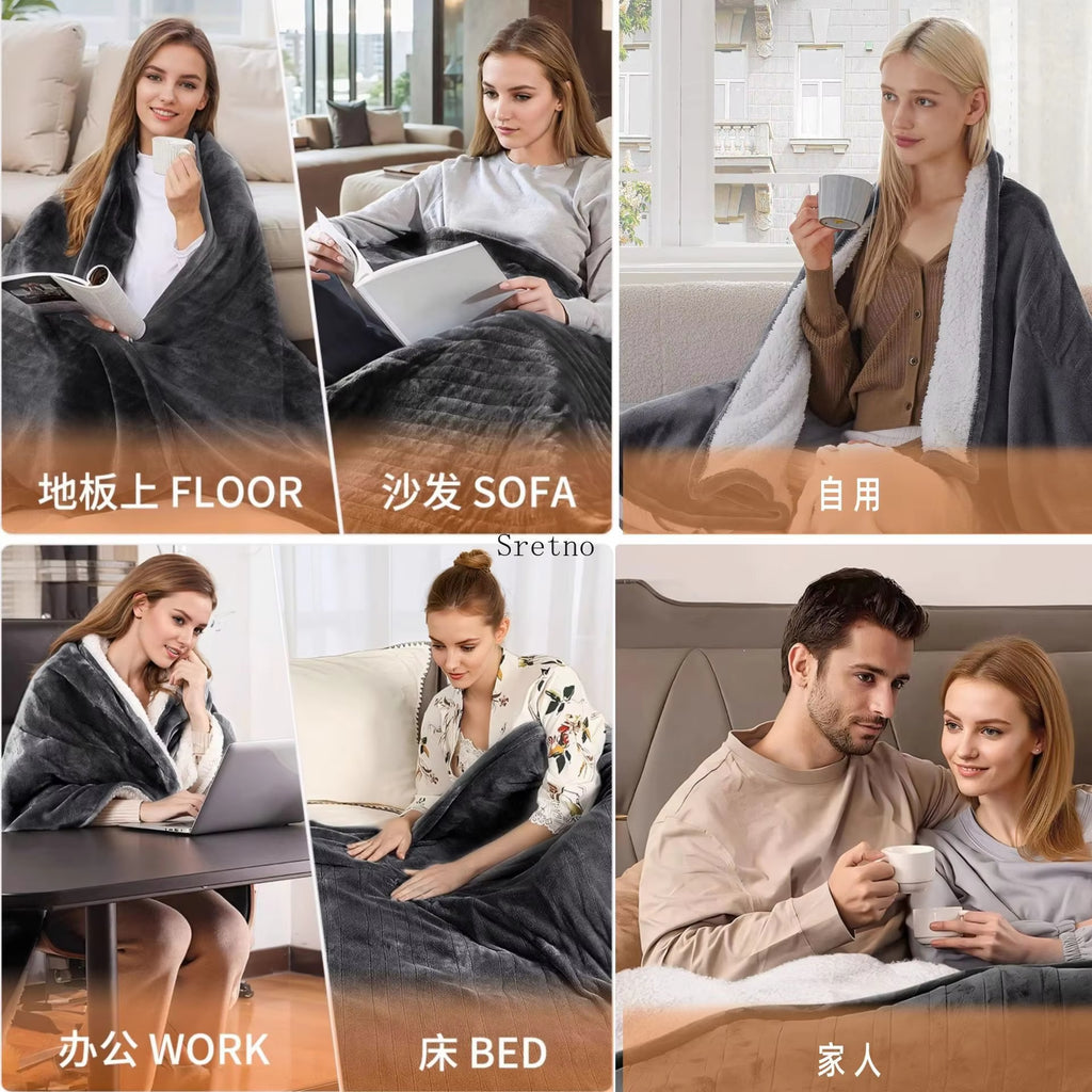 Heated Electric Blanket | 6 Heat Settings & Timer | Flannel Sherpa Throw